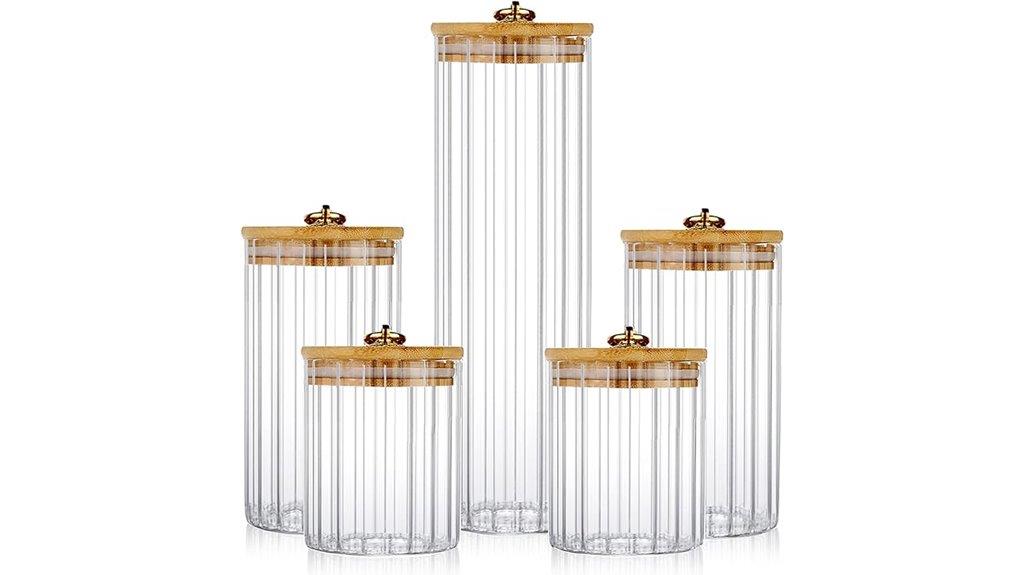 set of five glass jars