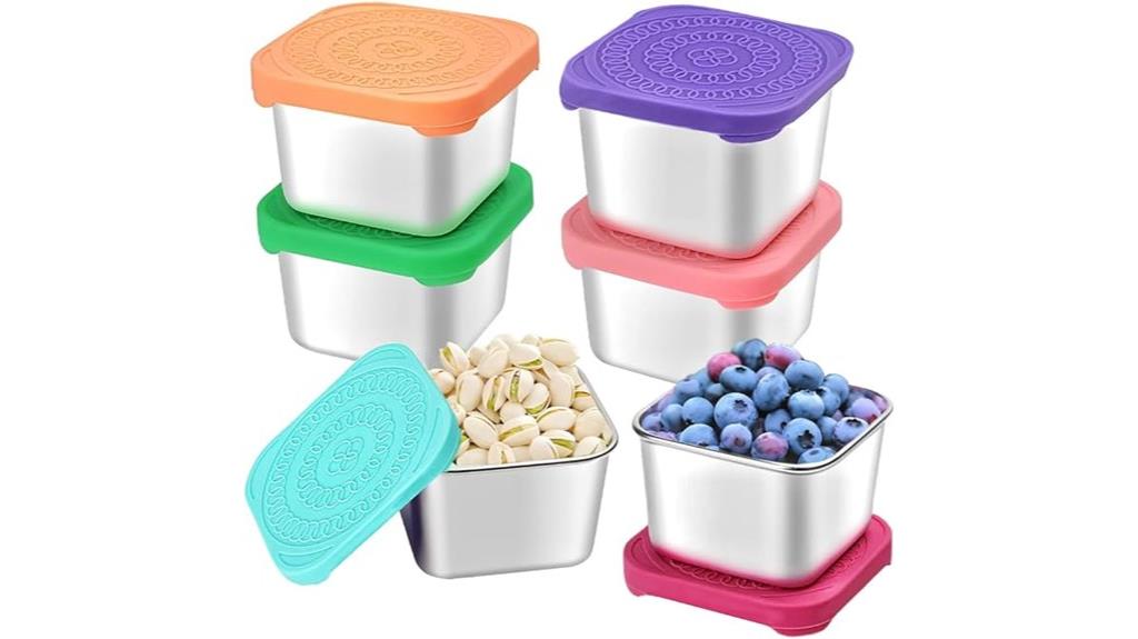 six stainless snack containers