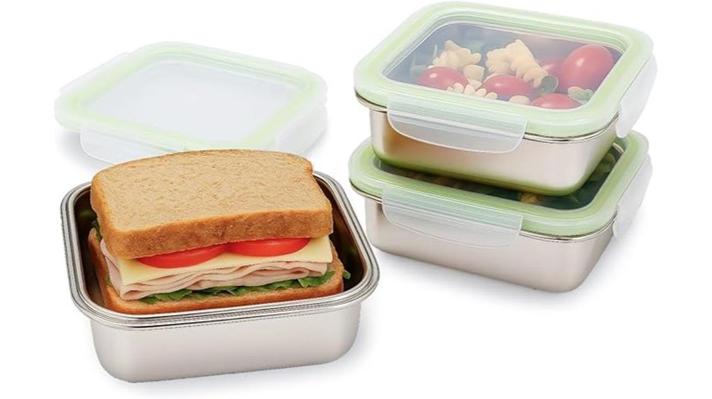 three stainless steel containers