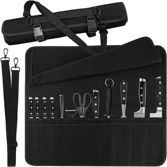 Portable Chef Knife Roll with 24 Slots and Adjustable Strap