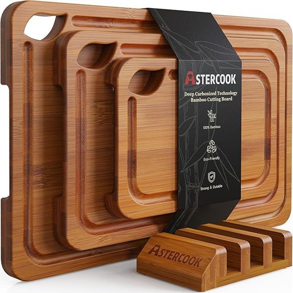 Astercook Bamboo Cutting Boards with Stand and Handles