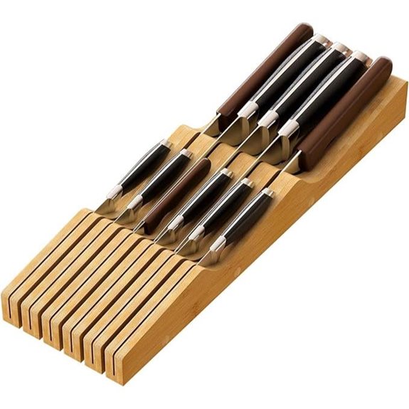 Bamboo Knife Drawer Organizer Holds Up to 11 Knives