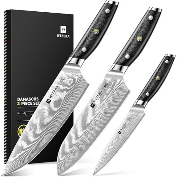 WIZEKA Damascus Chef Knife Set 3-Piece Professional