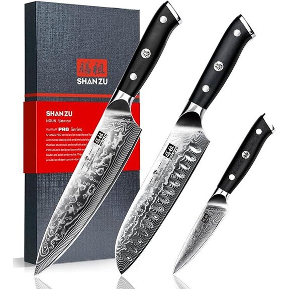 SHAN ZU Damascus Knife Set Japanese Steel 3 Pcs