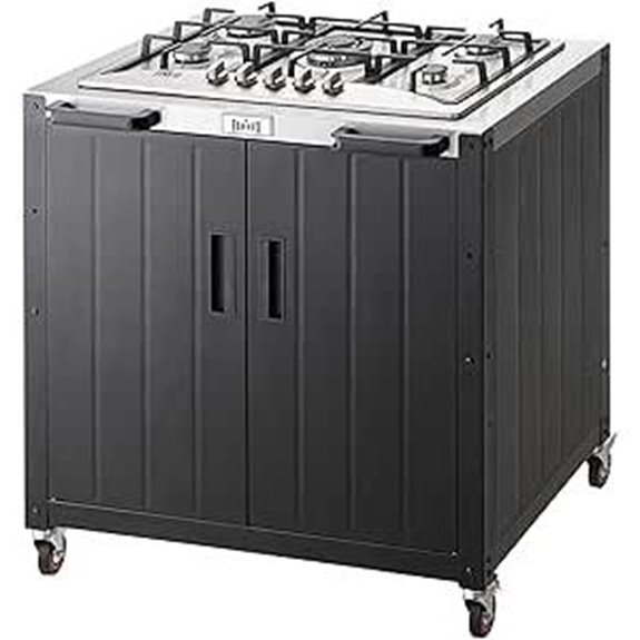 Movable Outdoor Gas Grill with 5 Burners and Cabinet