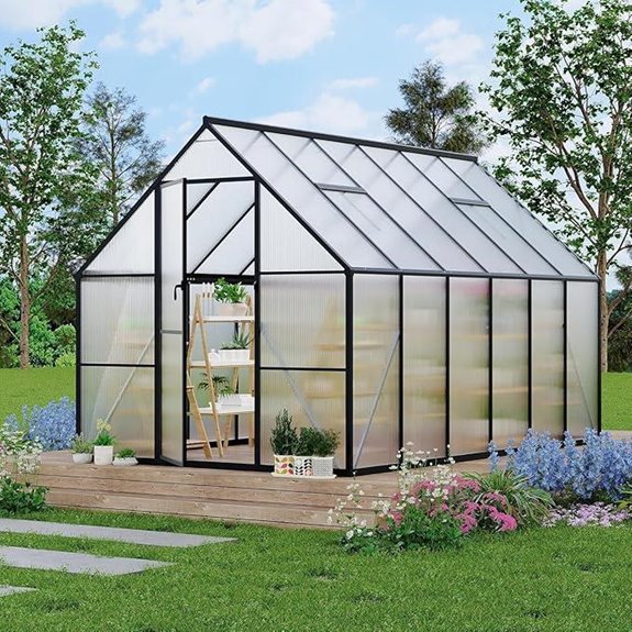 8x10 FT Aluminum Greenhouse with Polycarbonate Roof
