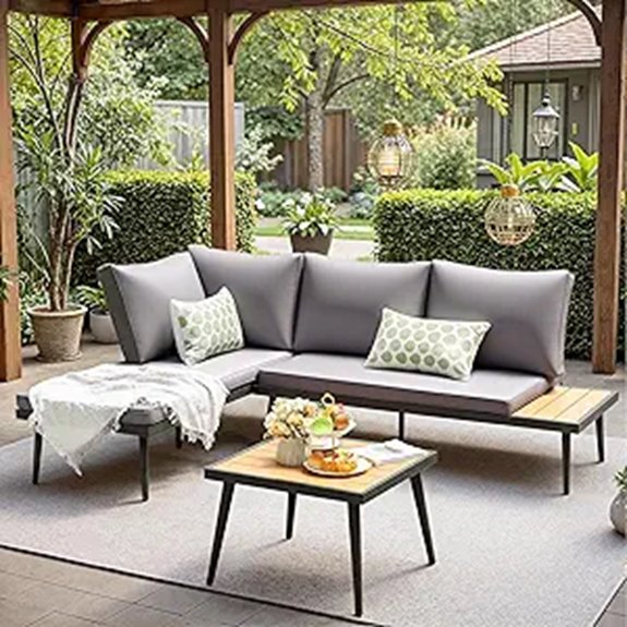 Devoko Outdoor Sectional Sofa Set with Acacia Table