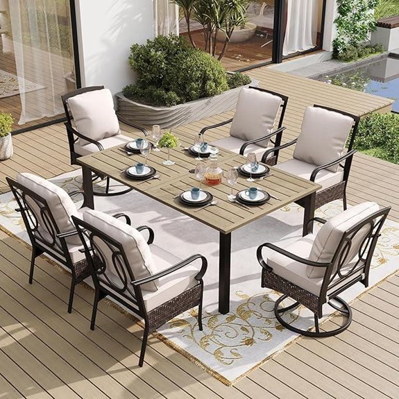 7-Piece Outdoor Dining Set with Cushioned Wicker Chairs