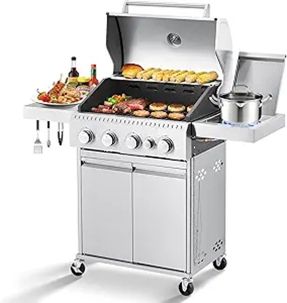 MELLCOM 4-Burner Stainless Steel Gas Grill with Side Stove