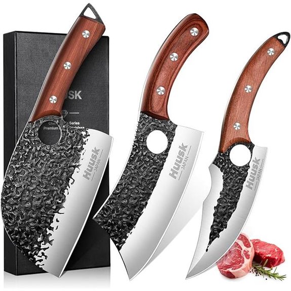 Huusk 3PCS Forged Chef and Meat Knives Set