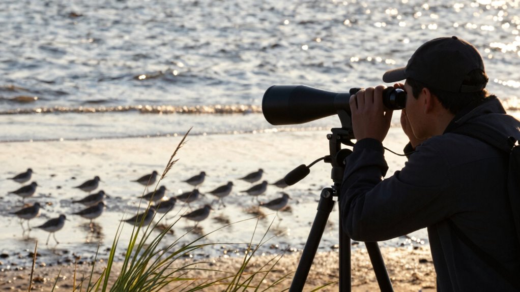 shorebirding with spotting scope